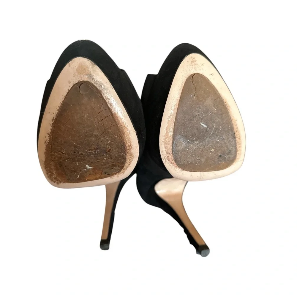 MIU MIU Elegant Black Peep-Toe Suede Stiletto Platform Heels 38.5